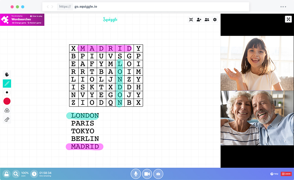 Play wordsearches in a video call